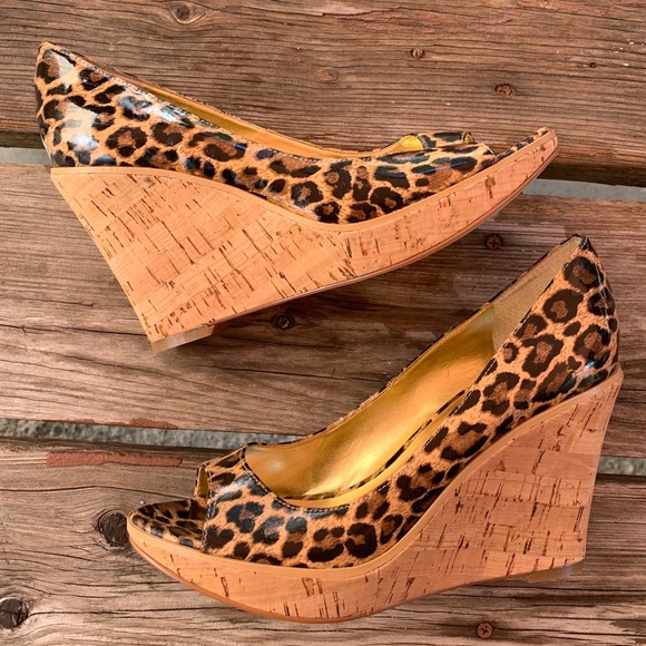 Guess by Marciano Shoes - GUESS Cheetah Print Labras Cork Wedges Size 7.5